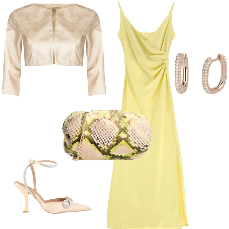 Outfit donna - "borsa comanda color...". Stile Chic per Cerimonia. Abbinamento con borse a tracolla, décolleté, orecchini, bolero, vestiti midi/longuette.