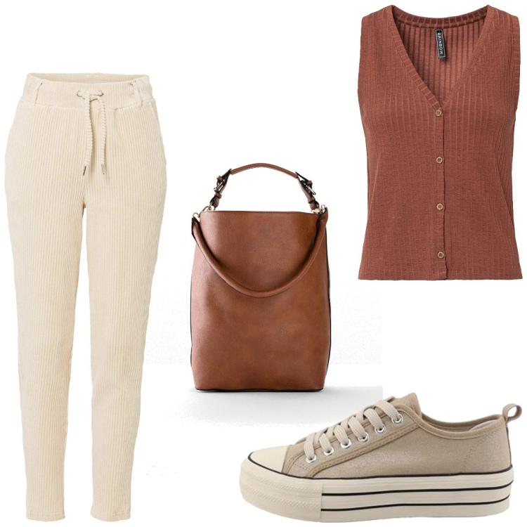 Outfit femme - Basique #2611. Style Basique pour Tous les jours. Assortir avec hauts, pantalon , sac cabas, sneakers.