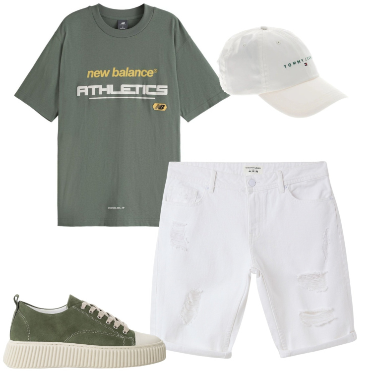 Outfit uomo - City. Stile Casual per Tutti i giorni. Abbinamento con t-shirt, bermuda, sneakers, cappelli.