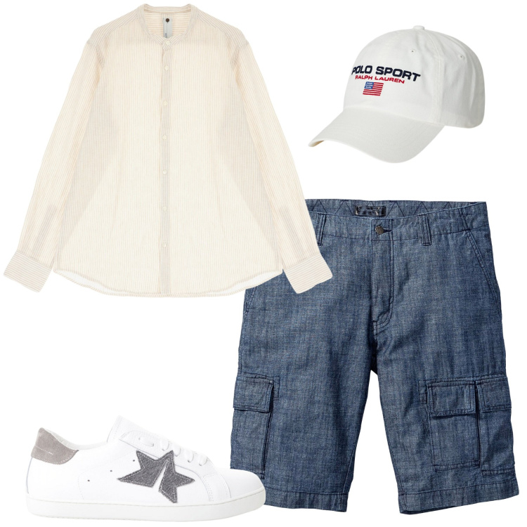 Outfit uomo - Fresco lino. Stile Urban per Tutti i giorni. Abbinamento con bermuda, camicie, sneakers, berretti.