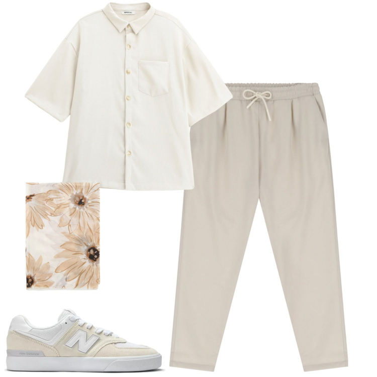 Outfit uomo - Aperitivo. Stile Trendy per Serata speciale. Abbinamento con sneakers, pantaloni, sciarpe e foulard, camicie a manica corta.