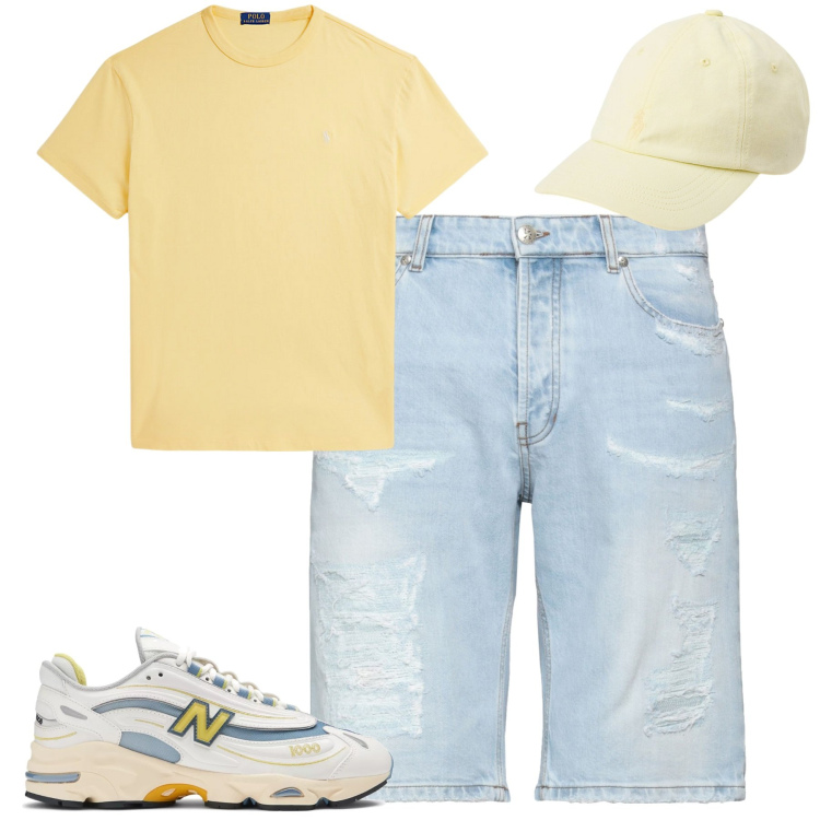 Outfit uomo - City. Stile Casual per Tutti i giorni. Abbinamento con shorts, sneakers, t-shirt, cappelli.
