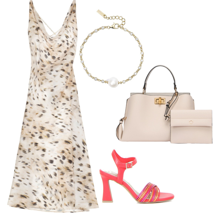 Outfit donna - I sandali colorati. Stile Sexy per Serata fuori. Abbinamento con braccialetti, vestiti, sandali col tacco, borse a mano.