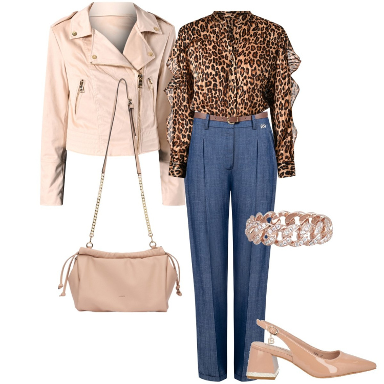Outfit donna - La camicia leopardata. Stile Sexy per Ufficio. Abbinamento con décolleté, pantaloni, giacche, camicie, anelli, borse a tracolla.