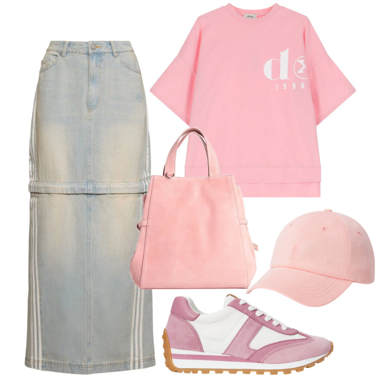 Outfit donna - Cappellino. Stile Sporty chic per Cerimonia. Abbinamento con borse a mano, t-shirt, sneakers, cappelli, gonne.