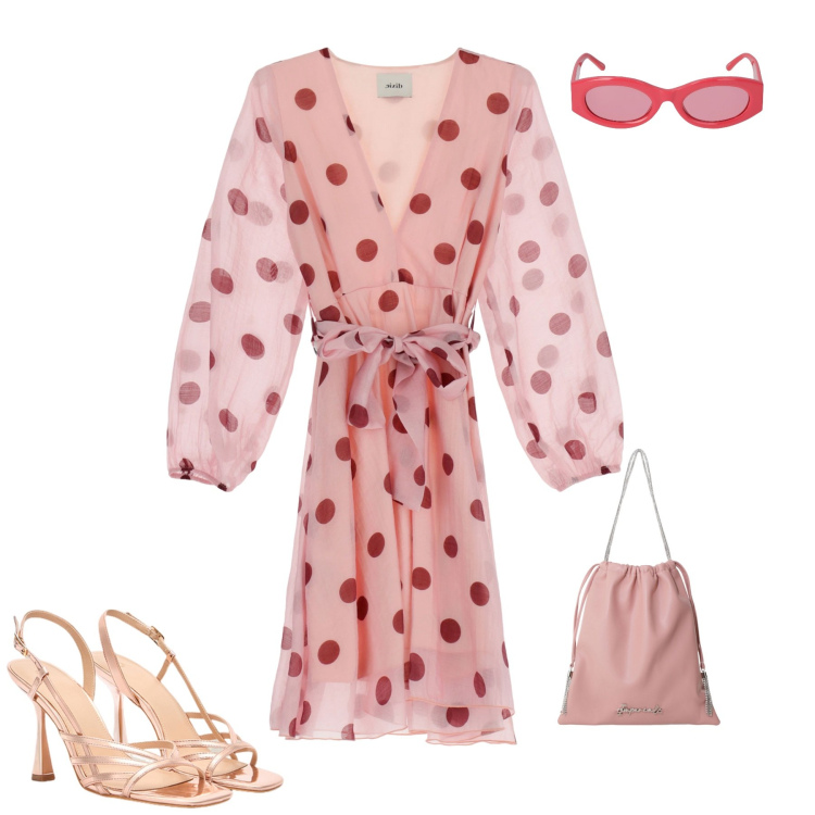 Outfit donna - Rosa fluo. Stile Bon Ton Abbinamento con borse a secchiello, vestiti corti, sandali col tacco, occhiali da sole.