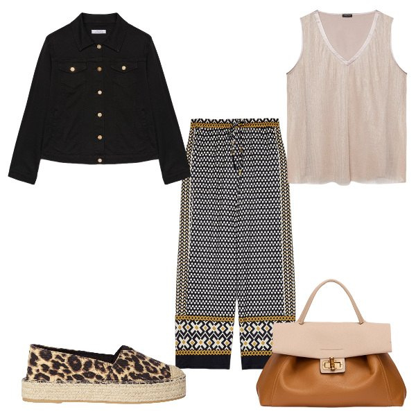Outfit donna - Total look #2131072. Stile Etnico per Tutti i giorni. Abbinamento con espadrillas, pantaloni, top, blazer, borse a tracolla.