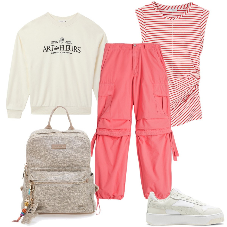 Outfit donna - Oggi sportiva. Stile Sporty chic per Sport. Abbinamento con felpe, pantaloni cargo, sneakers, zaini, top.