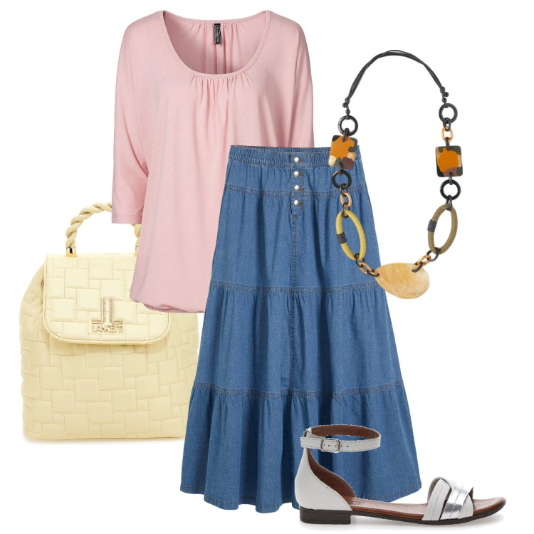 Outfit donna - Lo zaino giallo. Stile Boho per Tutti i giorni. Abbinamento con maglieria, gonne, sandali in pelle, zaini, collane.