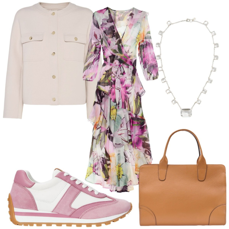 Outfit donna - Total look #2131140. Stile Trendy per Tutti i giorni. Abbinamento con vestiti lunghi, sneakers, collane, blazer, borse tote.