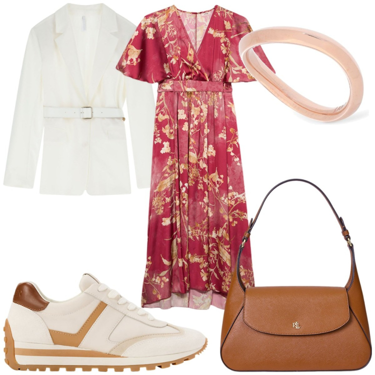 Outfit donna - Total look #2131148. Stile Trendy per Tutti i giorni. Abbinamento con blazer, sneakers, borse a spalla, anelli, vestiti lunghi.