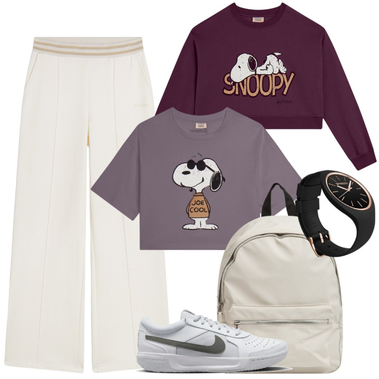Outfit donna - Total look #2131150. Stile Sporty chic per Sport. Abbinamento con zaini, t-shirt, pantaloni, felpe, orologi, sneakers.