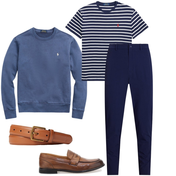 Outfit uomo - La t-shirt a righe. Stile Business/Elegante per Ufficio. Abbinamento con t-shirt, cinture, felpe, pantaloni, scarpe stringate.