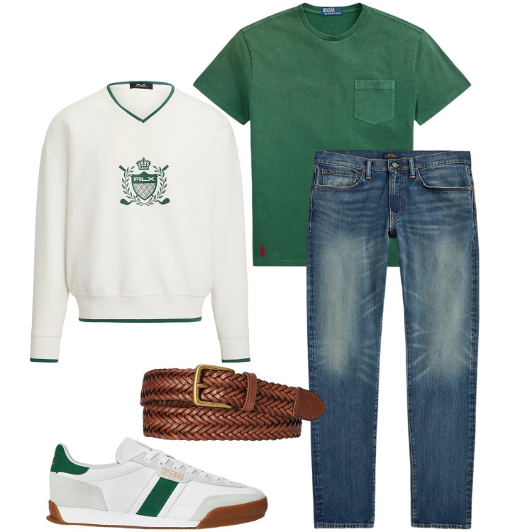 Outfit uomo - Weekend al mare. Stile Trendy per Mare. Abbinamento con t-shirt, cinture, jeans, sneakers, felpe.