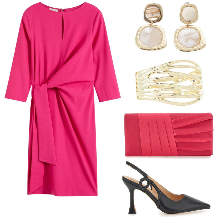Outfit donna - Cerimonia informale. Stile Chic per Cerimonia. Abbinamento con vestiti, orecchini, braccialetti, décolleté, pochette.