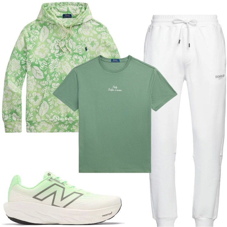 Outfit uomo - Sportivi in verde. Stile Casual per Sport. Abbinamento con pantaloni, sneakers, t-shirt, felpe con cappuccio.