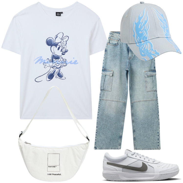 Outfit donna - I love Minnie. Stile Casual chic per Tutti i giorni. Abbinamento con marsupi, t-shirt, jeans, cappelli, sneakers.
