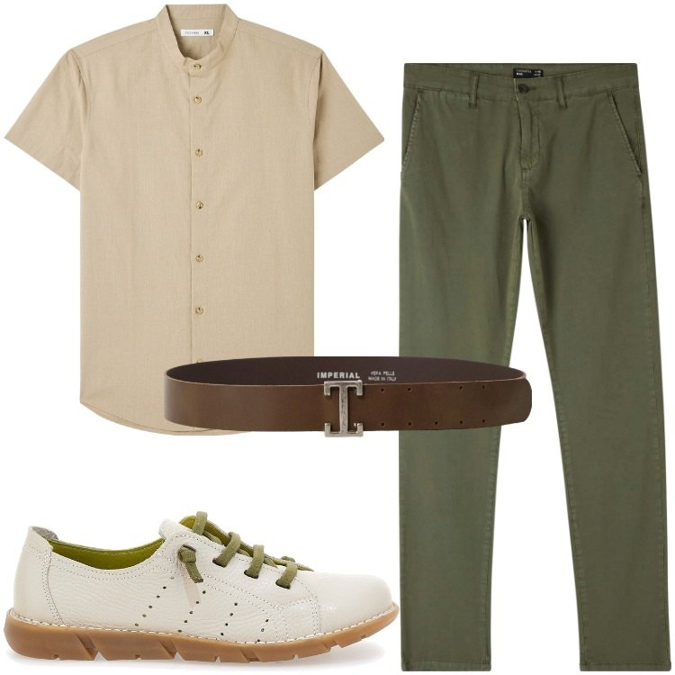 Outfit uomo - Total look #2131340. Stile Urban per Ufficio. Abbinamento con pantaloni chino, camicie a manica corta, cinture, sneakers.