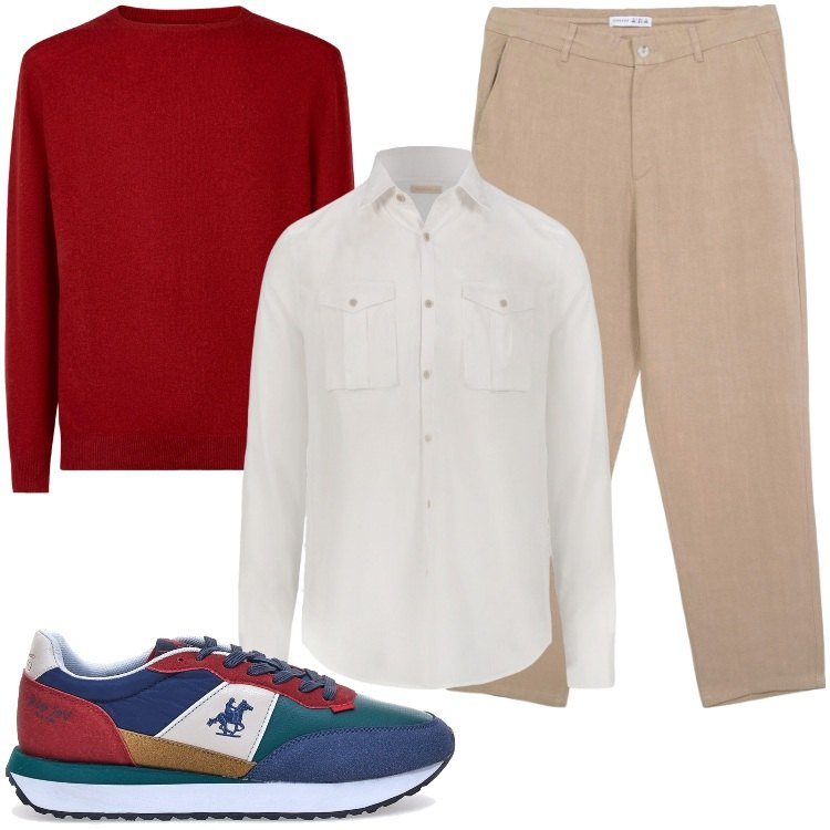 Outfit uomo - Casual in lino. Stile Urban per Ufficio. Abbinamento con pantaloni chino, camicie, maglieria, sneakers.