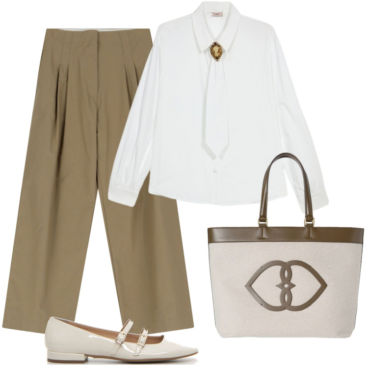 Outfit donna - Total look #2131366. Stile Mannish per Tutti i giorni. Abbinamento con pantaloni, shopping bag, camicie, décolleté.