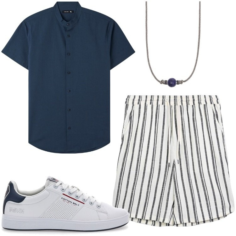 Outfit uomo - Total look #2131429. Stile Casual per Tutti i giorni. Abbinamento con pantaloni corti, camicie a manica corta, collane, sneakers.