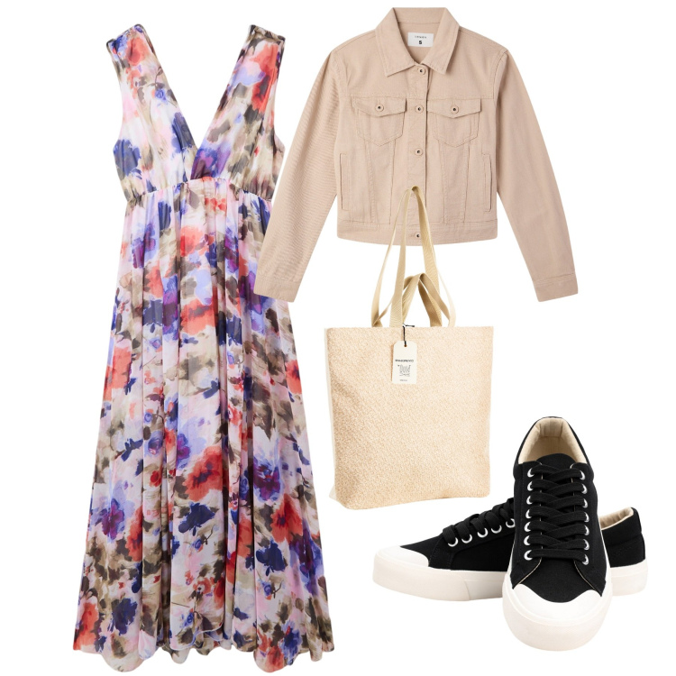 Outfit donna - Pranzo fuori. Stile Casual chic per Serata fuori. Abbinamento con vestiti lunghi, blazer, borse tote, sneakers.