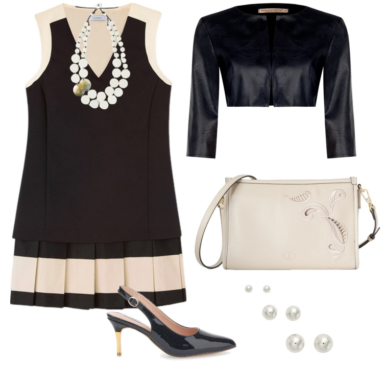 Outfit donna - Cerimonia fantastica. per Cerimonia. Abbinamento con bolero, orecchini, décolleté, ciondoli, vestiti senza maniche, borse a tracolla.