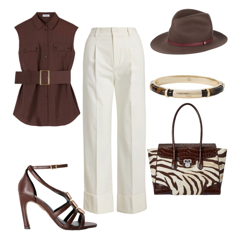 Outfit donna - Look per ogni occasione. Stile Trendy per Tutti i giorni. Abbinamento con cappelli, borse a mano, pantaloni, braccialetti, sandali gioiello, camicie.