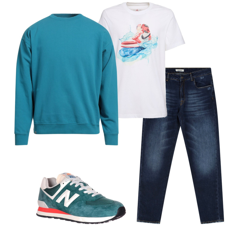 Outfit uomo - Casual style. Stile Casual per Tutti i giorni. Abbinamento con felpe, jeans dritti, t-shirt, sneakers.