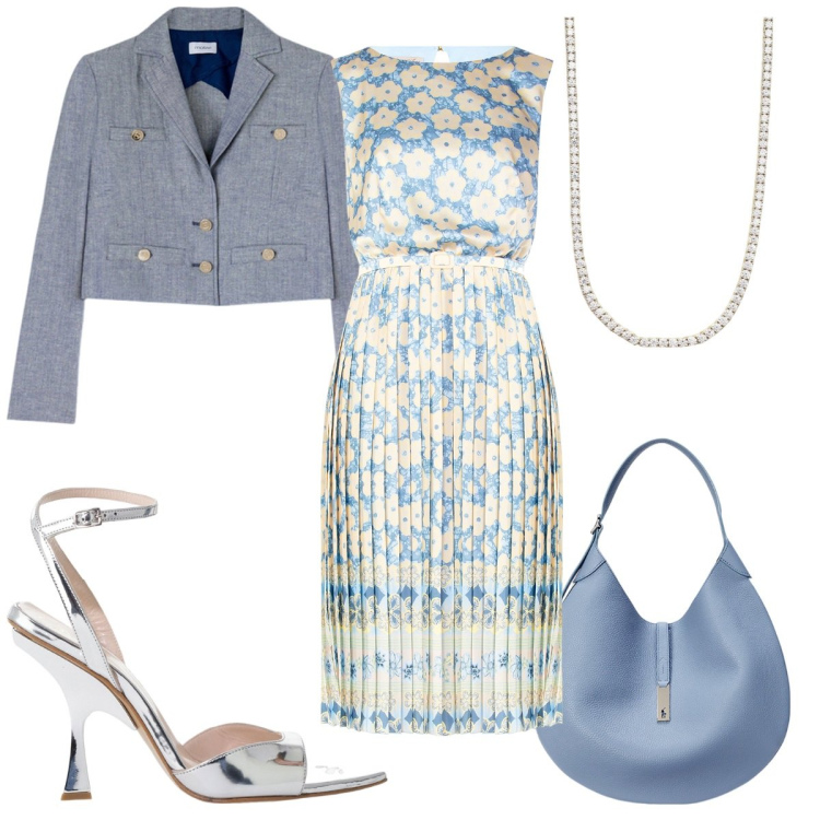 Outfit donna - Total look #2131549. Stile Romantica per Cerimonia. Abbinamento con vestiti midi/longuette, collane, décolleté, borse a spalla, blazer.