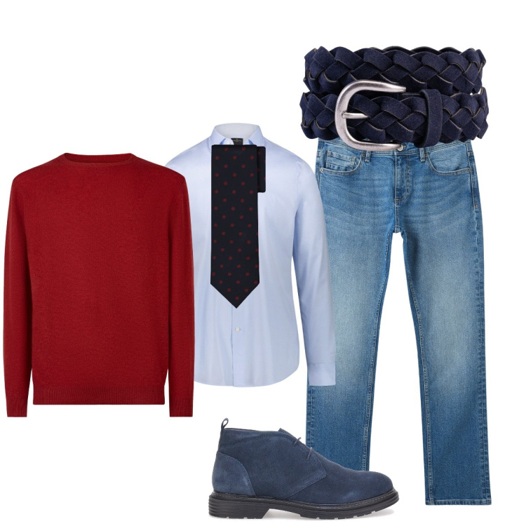 Outfit uomo - In ufficio …classico. Stile Trendy per Ufficio. Abbinamento con jeans, camicie, scarpe stringate, maglieria, cinture, cravatte.