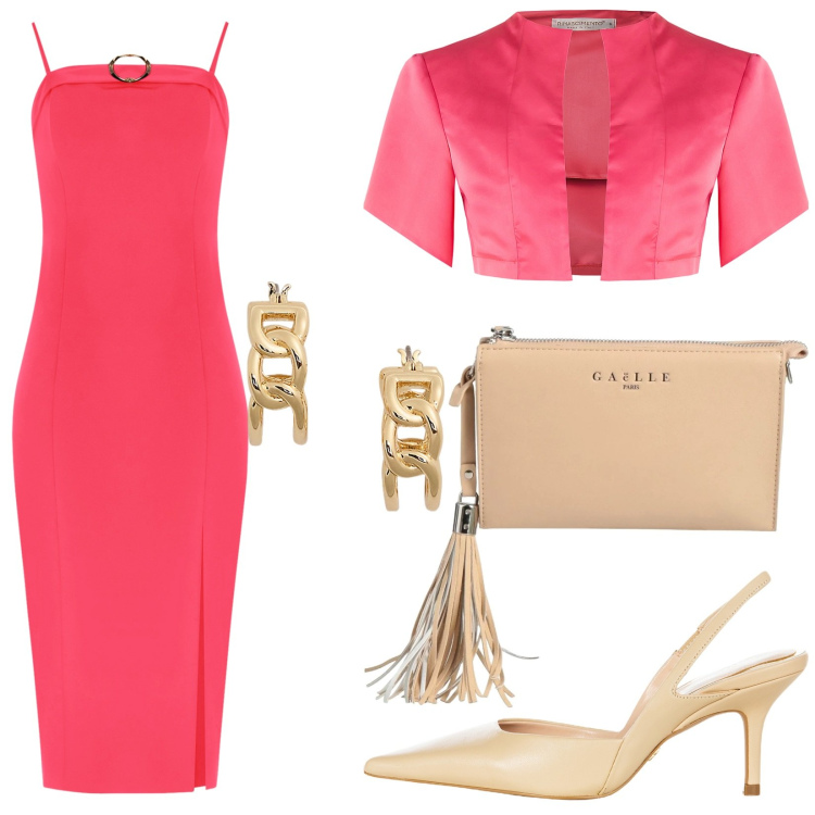 Outfit donna - A cena fuori. Stile Bon Ton per Cerimonia. Abbinamento con borse a mano, bolero, décolleté, vestiti midi/longuette, orecchini.