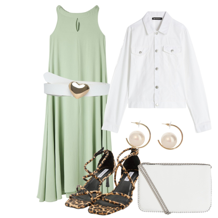 Outfit donna - Tinte pastello: delicatezza primaverile. Stile Bon Ton per Tutti i giorni. Abbinamento con vestiti senza maniche, cinture, sandali col tacco, borse a tracolla, orecchini, blazer.