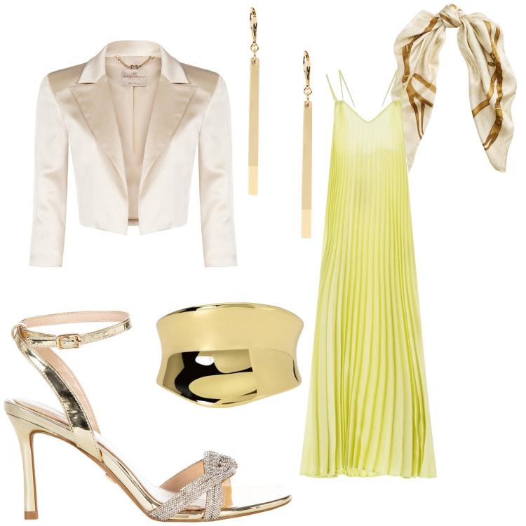 Outfit donna - Lemon tree. Stile Casual chic per Cerimonia. Abbinamento con anelli, bolero, sandali col tacco, vestiti lunghi, orecchini, foulard.