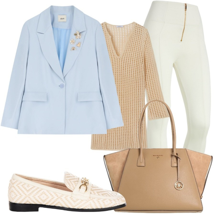 Outfit donna - L\'eleganza del tailleur. Stile Casual chic per Scuola/Università. Abbinamento con borse a mano, mocassini, pantaloni skinny, blazer, tuniche.