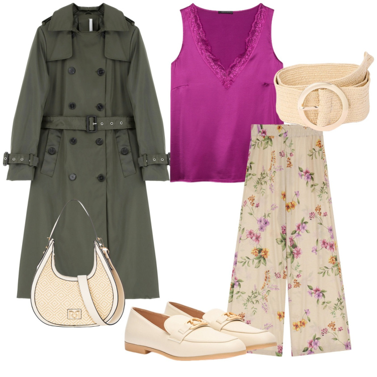 Outfit donna - Sobrio ma IN. Abbinamento con borse a mano, pantaloni, trench, top, mocassini, cinture.