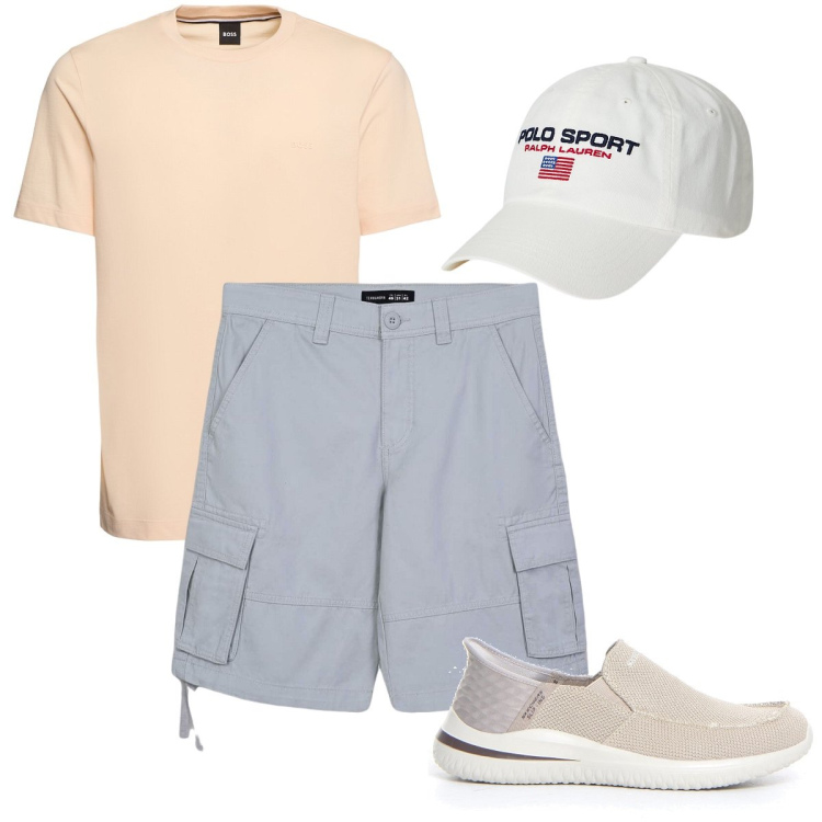 Outfit uomo - Gli shorts cargo. Stile Urban per Tutti i giorni. Abbinamento con bermuda, berretti, t-shirt, sneakers.