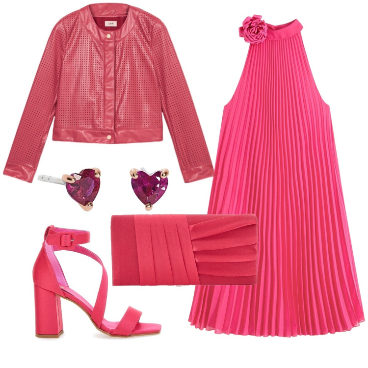 Outfit donna - L’abitino fucsia plissettato. Stile Chic per Cerimonia. look ideale per Petite. Abbinamento con vestiti, orecchini, sandali col tacco, pochette, giacche.