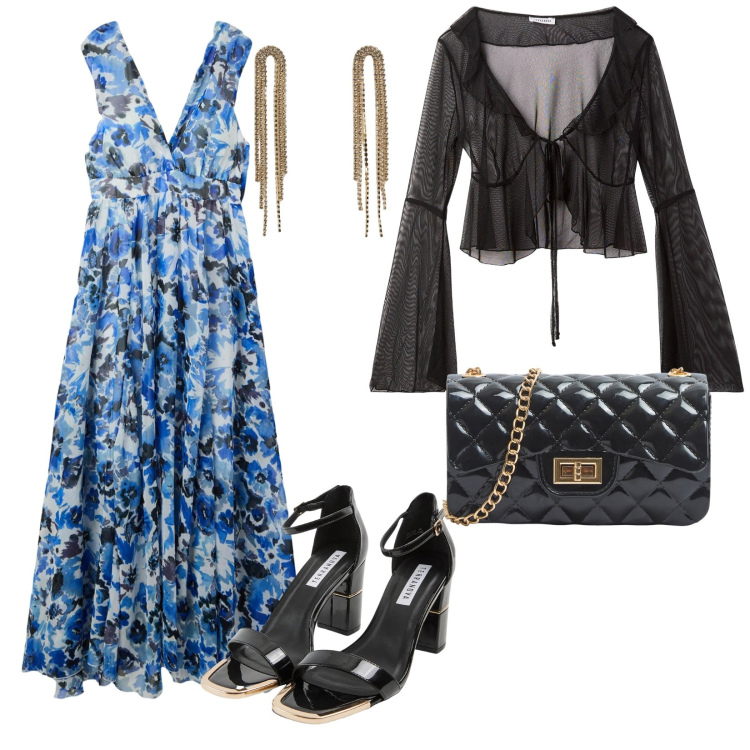 Outfit donna - Matrimonio di sera terranova. per Cerimonia. Abbinamento con vestiti lunghi, bolero, sabot, borse a tracolla, orecchini.