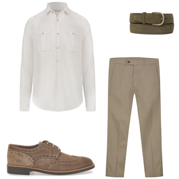 Outfit uomo - In ufficio. Stile Business/Elegante per Ufficio. Abbinamento con camicie, scarpe stringate, pantaloni chino, cinture.