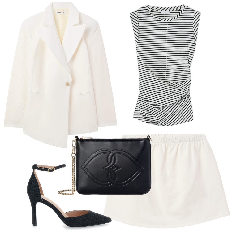 Outfit donna - Terranova completo con gonna. Stile Chic per Serata fuori. Abbinamento con blazer, gonne, décolleté, pochette, top.