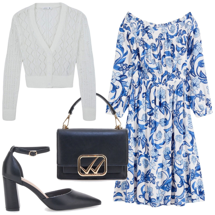 Outfit donna - Il vestito morbido. Stile Casual per Ufficio. Abbinamento con vestiti, cardigans, décolleté, borse a tracolla.
