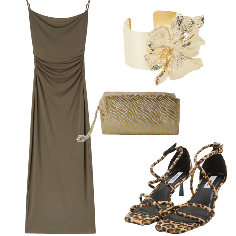 Outfit donna - Glamour con poca spesa. Stile Glamour per Serata fuori. Abbinamento con sandali col tacco, vestiti lunghi, pochette, braccialetti.