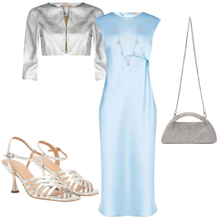 Outfit donna - Cerimonia bantoa. Stile Chic per Cerimonia. Abbinamento con collane, bolero, vestiti midi/longuette, sandali col tacco, clutch.