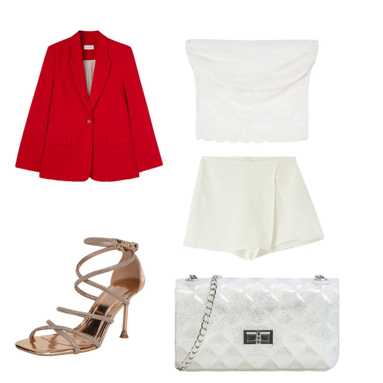 Outfit donna - Total look #2132584. Abbinamento con minigonne, sandali col tacco, borse a tracolla, top, blazer.