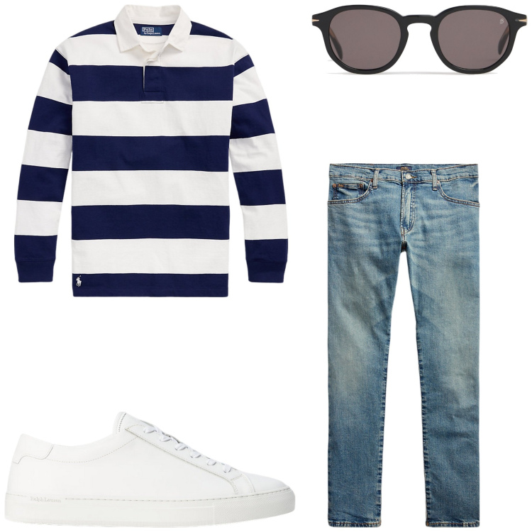 Outfit uomo - Basic style. Stile Casual per Tutti i giorni. Abbinamento con jeans, sneakers, maglieria, occhiali da sole.