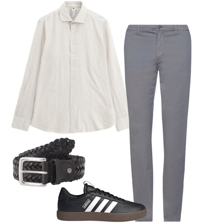 Outfit uomo - Con le Adidas. Stile Urban per Ufficio. Abbinamento con pantaloni chino, cinture, camicie, sneakers.