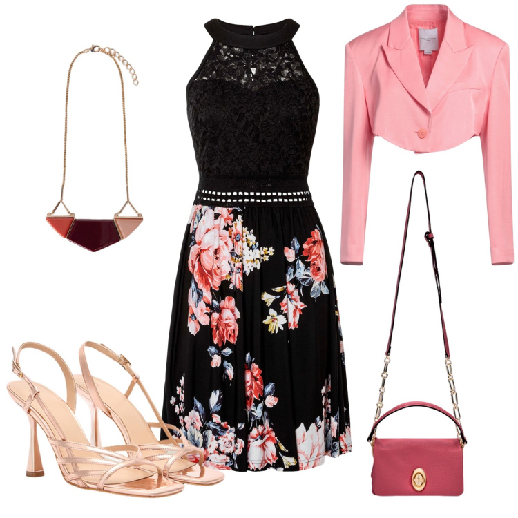 Outfit donna - Cerimonia. Stile Casual chic per Cerimonia. Abbinamento con blazer, vestiti, borse a tracolla, ciondoli, sandali col tacco.