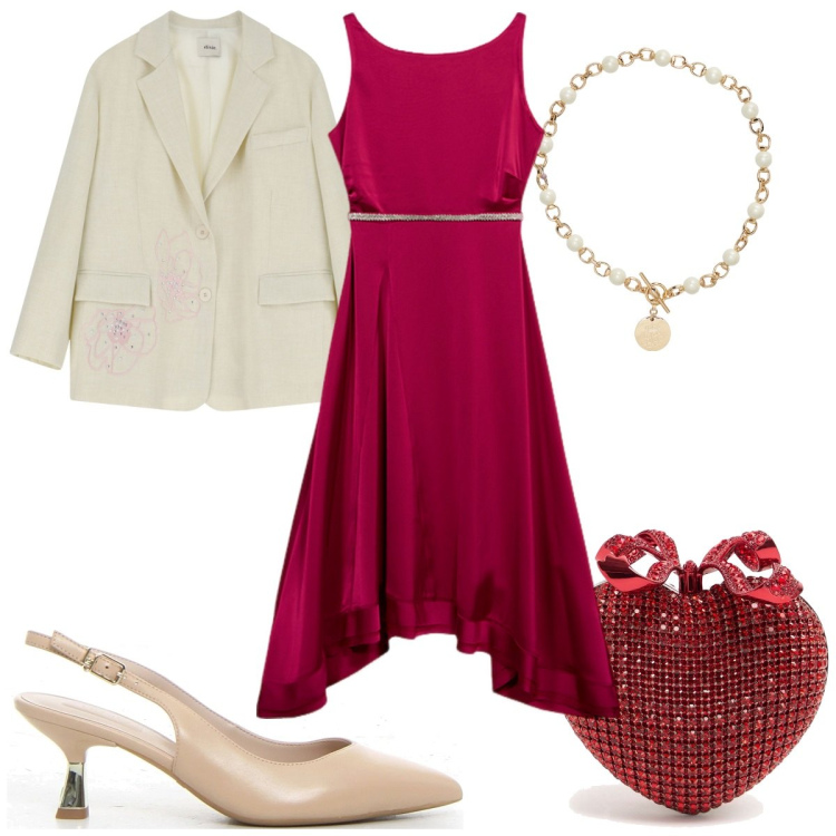 Outfit donna - Total look #2132810. Stile Glamour per Cerimonia. Abbinamento con blazer, collane, vestiti lunghi, pochette, décolleté.