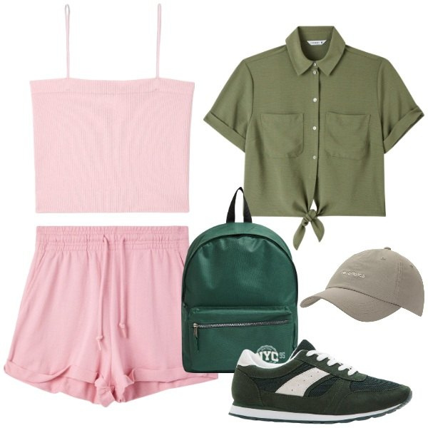 Outfit donna - Voglia di estate. Stile Sporty chic per Mare. Abbinamento con sneakers, zaini, camicie a manica corta, canottiere, shorts, cappelli.